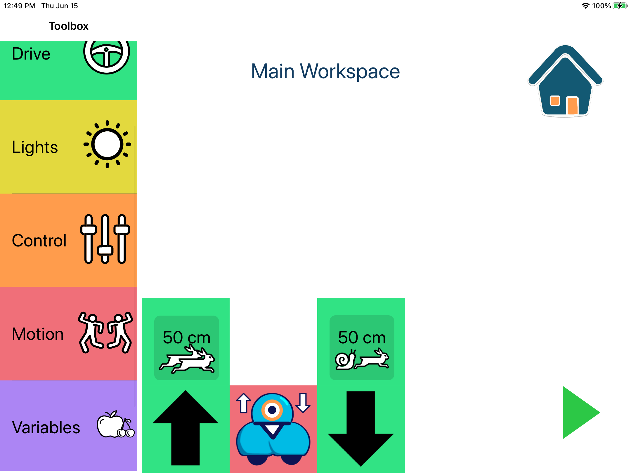 Workspace with control category selected 