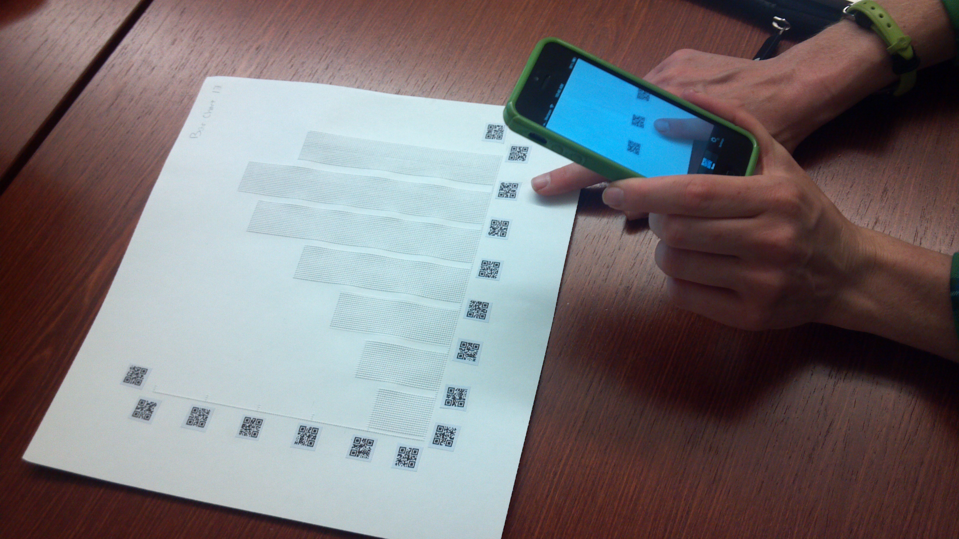Tactile Graphic with finger pointing at a QR code